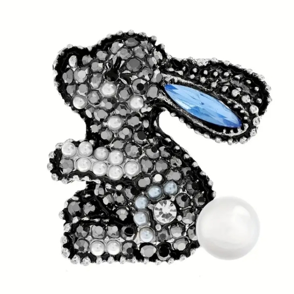 Rhinestone Bunny Brooch Pin - Picture 3 of 4